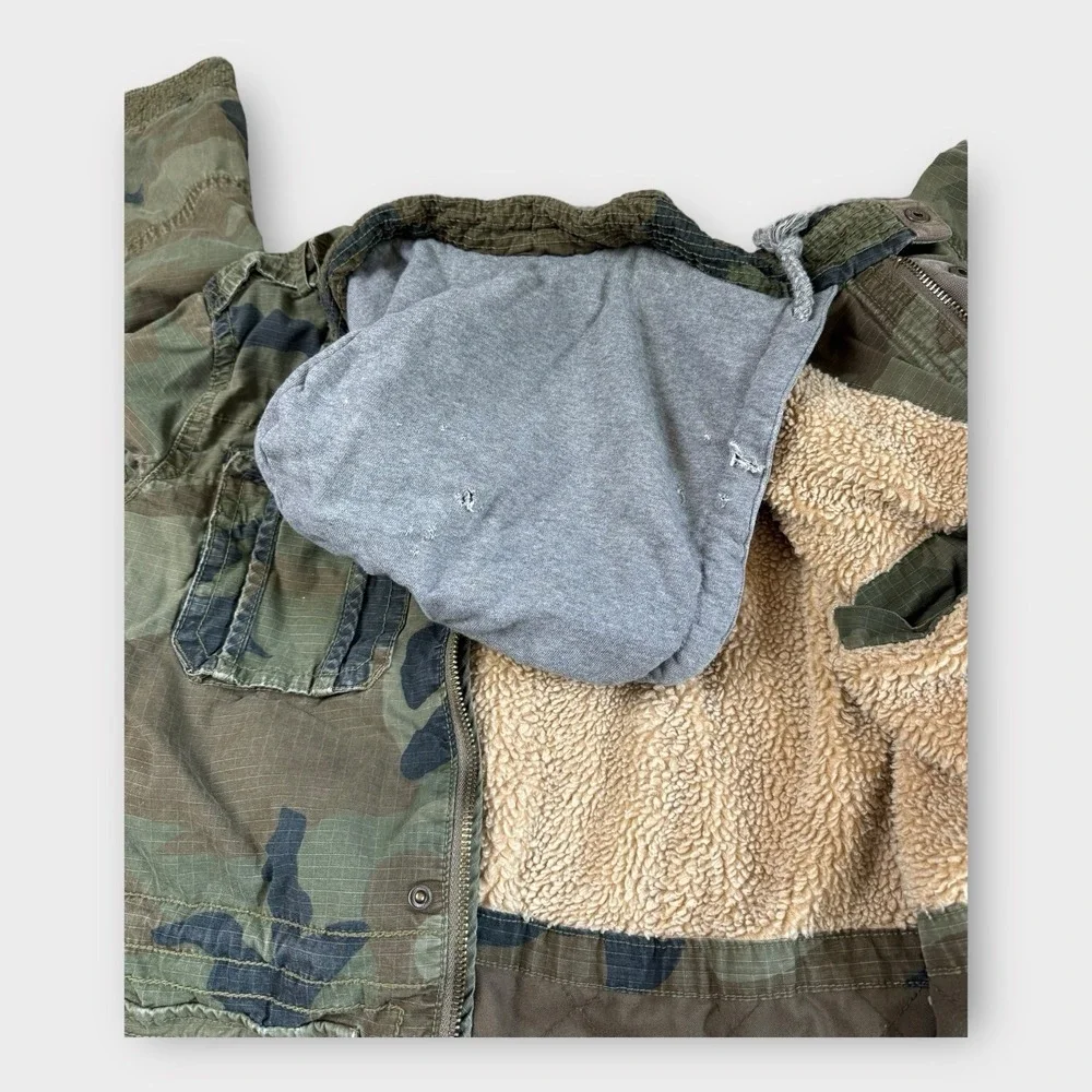 American Eagle Mens Camo Field Jacket Sherpa Lined Hooded Military Utility Small